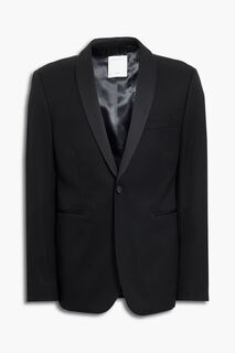 Пиджак-смокинг из шерстяного крепа с атласной отделкой SANDRO, черный