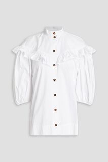 Рубашка из органического хлопкового поплина с оборками GANNI, белый
