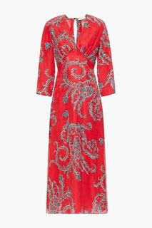 Атласное жаккардовое платье миди Talina с принтом пейсли SANDRO, красный