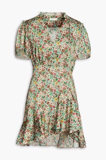 Платье мини из атласного твила со сборками и цветочным принтом SANDRO, зеленый