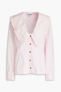 Рубашка из хлопкового поплина с оборками GANNI, розовый