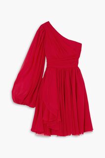 Платье из шелкового жоржета с одним рукавом и драпировкой. GIAMBATTISTA VALLI, красный