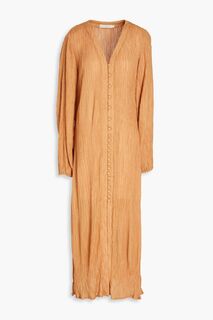 Платье-рубашка миди из жатого бамбука и смесового шелка Savannah Morrow, песочный
