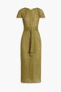 Плиссированное платье миди из бамбука и шелка с поясом Savannah Morrow, зеленый