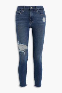 Укороченные потертые джинсы скинни со средней посадкой GOOD AMERICAN, синий