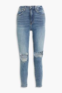 Укороченные потертые джинсы скинни Good Legs с высокой посадкой GOOD AMERICAN, синий