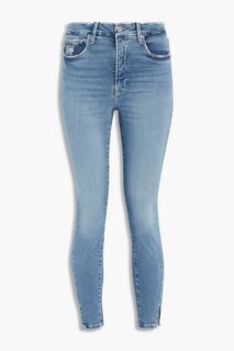 Укороченные потертые джинсы скинни Good Legs с высокой посадкой GOOD AMERICAN, синий