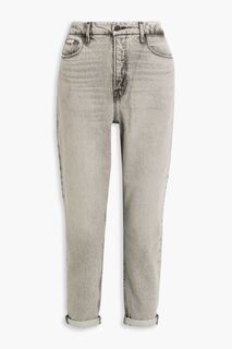 Прямые джинсы с высокой посадкой и потертостями GOOD AMERICAN, серый