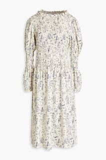 Платье миди Marina из шелкового твила с принтом и сборками SHRIMPS, слоновая кость