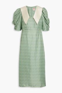 Платье миди из шелкового атласа со сборками и принтом SHRIMPS, зеленый