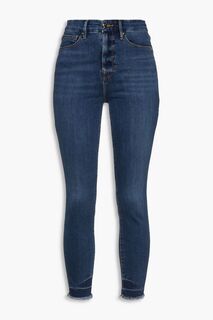 Укороченные джинсы скинни Good Waist с потертостями и высокой посадкой GOOD AMERICAN, синий