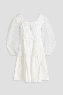 Хлопковое платье мини с вышивкой Coraline и вставками из органзы SHRIMPS, белый