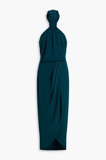 Платье миди из драпированного атласа с вырезом халтер SHONA JOY, бензиновый