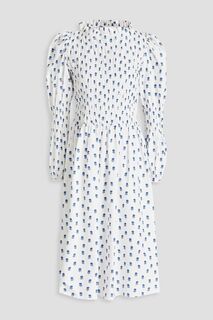 Платье миди Marina из хлопкового поплина с цветочным принтом и сборками SHRIMPS, белый