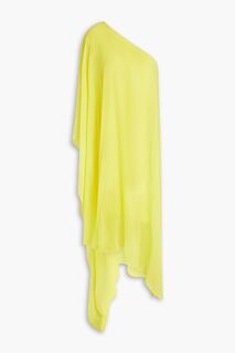 Платье миди из жоржета с асимметричной драпировкой на одно плечо HALSTON, желтый