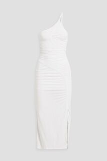 Платье миди из джерси Jessica на одно плечо со сборками SIMKHAI, белый