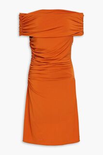 Платье мини из джерси Aliana со сборками и открытыми плечами HALSTON, оранжевый