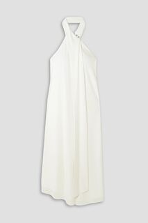 Платье миди Kali из джерси с драпировкой и вырезом халтер HALSTON, белый