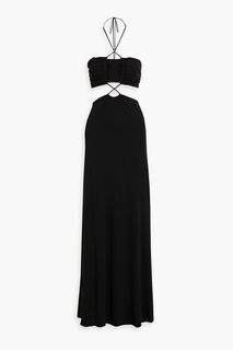 Трикотажное платье Eva с вырезом и воротником-халтер HALSTON, черный