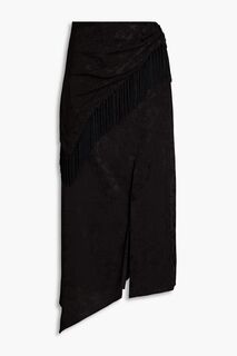 Жаккардовая юбка миди асимметричного кроя с бахромой SIMKHAI, черный