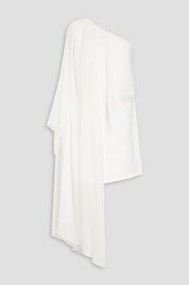 Платье мини Sabrina на одно плечо с драпировкой из вуали и эластичного кади HALSTON, белый