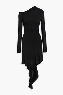 Платье мини из джерси на одно плечо с драпировкой HELMUT LANG, черный