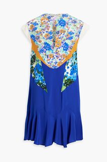 Платье мини из шелкового крепа с принтом и оборками STELLA MCCARTNEY, синий