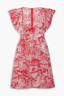 Мини-платье из шелка и органзы с принтом и оборками STELLA MCCARTNEY, красный