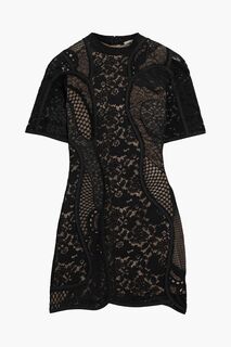 Платье мини из хлопкового кружева с английскими вставками Broderie STELLA MCCARTNEY, черный