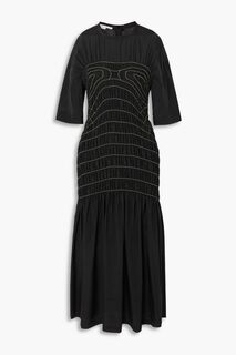 Платье миди из шелкового атласа в полоску со сборками STELLA MCCARTNEY, черный