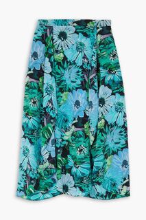Асимметричная юбка миди из шелкового крепдешина с цветочным принтом STELLA MCCARTNEY, синий
