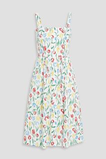 Платье Laura из поплина с цветочным принтом и сборками HVN, белый