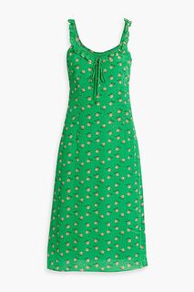 Платье миди Danica из крепдешина с принтом и оборками HVN, зеленый