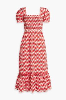 Платье миди Fromer из хлопкового поплина с присборенным принтом HVN, красный