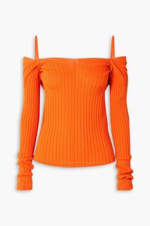 Волнистый топ ребристой вязки с открытыми плечами и закрученной спинкой IOANNES, оранжевый