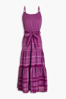Платье миди из хлопкового жаккарда со сборками и поясом розы SUMMERY COPENHAGEN, фиолетовый
