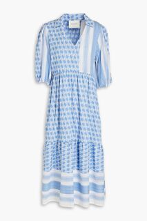 Платье миди из жаккардового смесового хлопка со сборками SUMMERY COPENHAGEN, синий