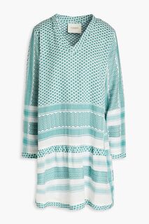 Платье мини из хлопка и жаккарда со сборками SUMMERY COPENHAGEN, бирюзовый