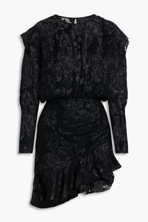 Платье мини Murai из шелкового шифона с оборками и эффектом металлик-купе IRO, черный