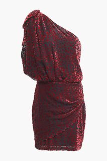 Платье мини Moon из бархата деворе с завязками на одно плечо IRO, бордовый