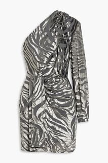 Платье мини Nimas с одним рукавом и драпировкой из бархата деворе IRO, серый