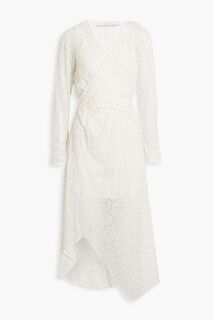 Платье миди Lexa из шелкового шифона с запахом и эффектом деворе IRO, слоновая кость