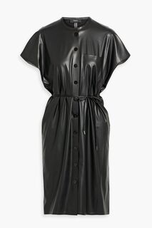 Платье-рубашка мини из искусственной кожи с поясом THEORY, черный