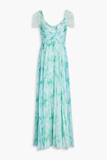 Плиссированное шифоновое платье с цветочным принтом THEIA, синий