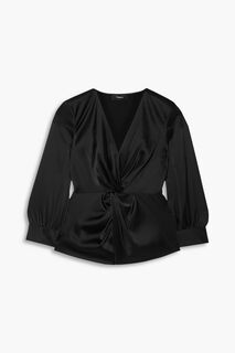 Атласная блузка с закрученным передом THEORY, черный