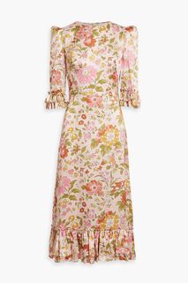Платье миди из шелкового атласа Falconetti с оборками и цветочным принтом THE VAMPIRE&apos;S WIFE, розовый