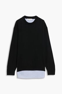 Полосатый свитер из хлопка, поплина и шерсти TIBI, черный