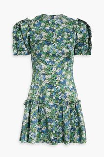 Платье мини из шелкового крепдешина со сборками и цветочным принтом THE VAMPIRE&apos;S WIFE, зеленый