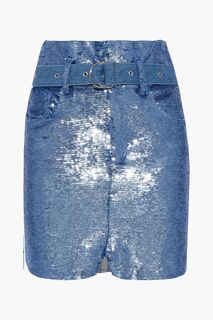 Тканая мини-юбка Natou с поясом и пайетками IRO, синий