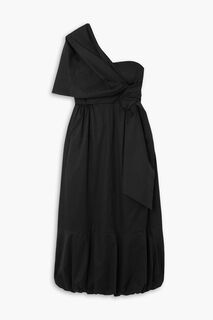 Платье миди из хлопкового поплина на одно плечо с драпировкой TIBI, черный